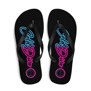 Stylish Black Flip Flops with Pink and Blue Accents